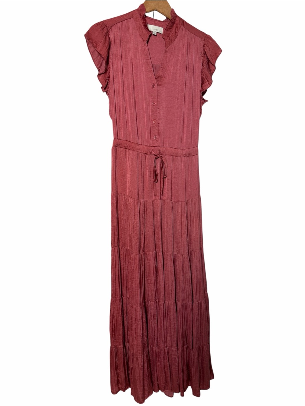 PINCH Mauve Tiered Maxi Dress Boho Flutter Sleeve Prairie Cottagecore M - Picture 2 of 9